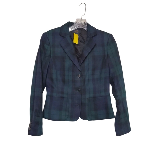 346 Brooks Brothers Stretch Womens Plaid Blazer Size 2 Blue and Green Tailored - Picture 1 of 8